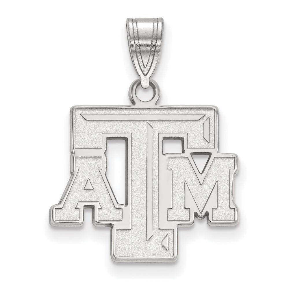 10k White Gold Texas A&M U. Medium Fancy 'TAM' Pendant, Item P23349 by The Black Bow Jewelry Co.