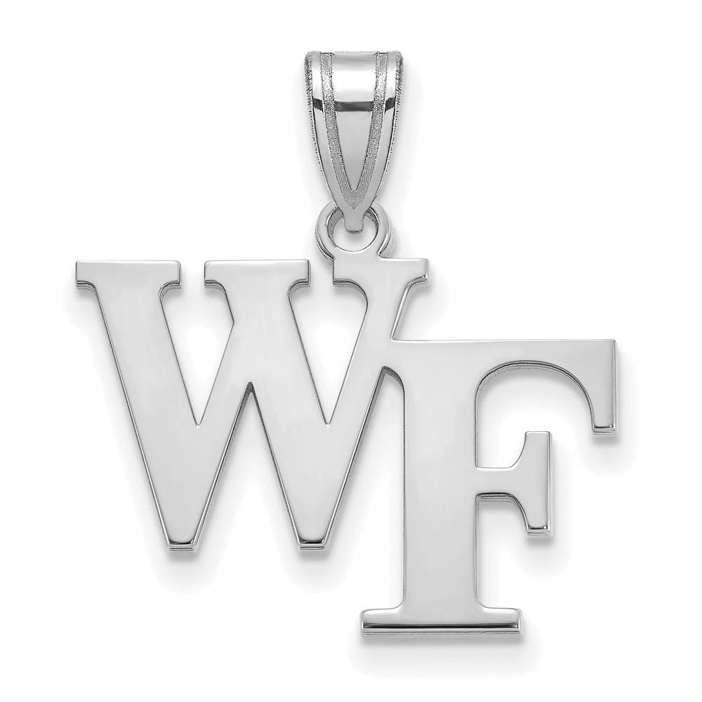 10k White Gold Wake Forest U. Medium 'WF' Pendant, Item P23371 by The Black Bow Jewelry Co.