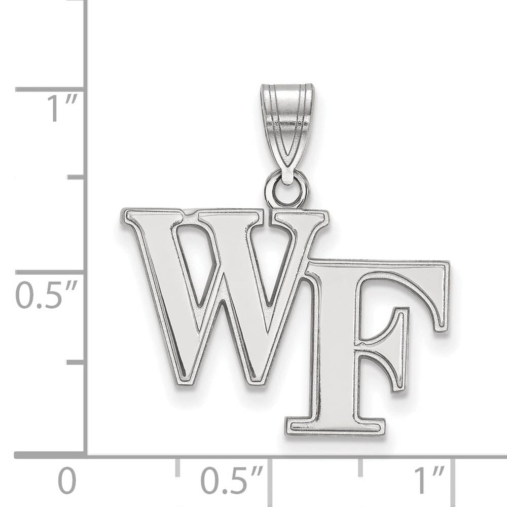 Alternate view of the 10k White Gold Wake Forest U. Medium 'WF' Pendant by The Black Bow Jewelry Co.