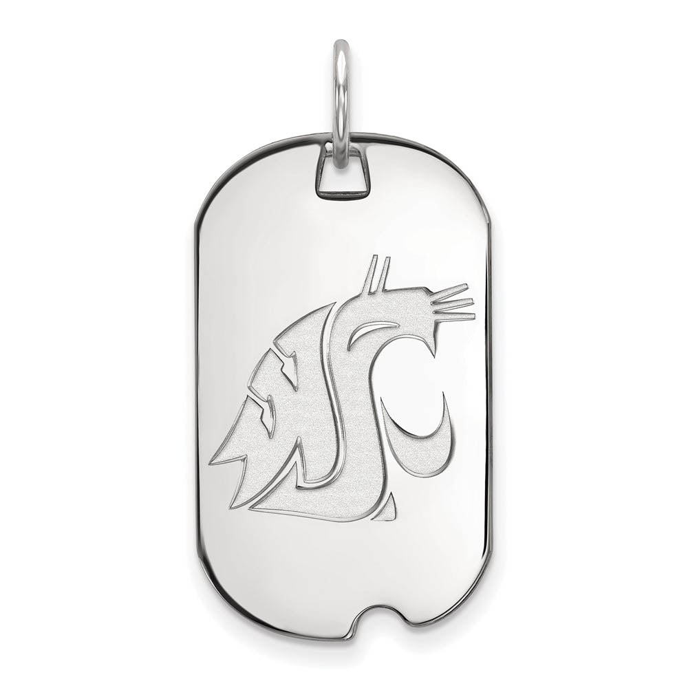 10k White Gold Washington State Mascot Dog Tag Pendant, Item P23433 by The Black Bow Jewelry Co.
