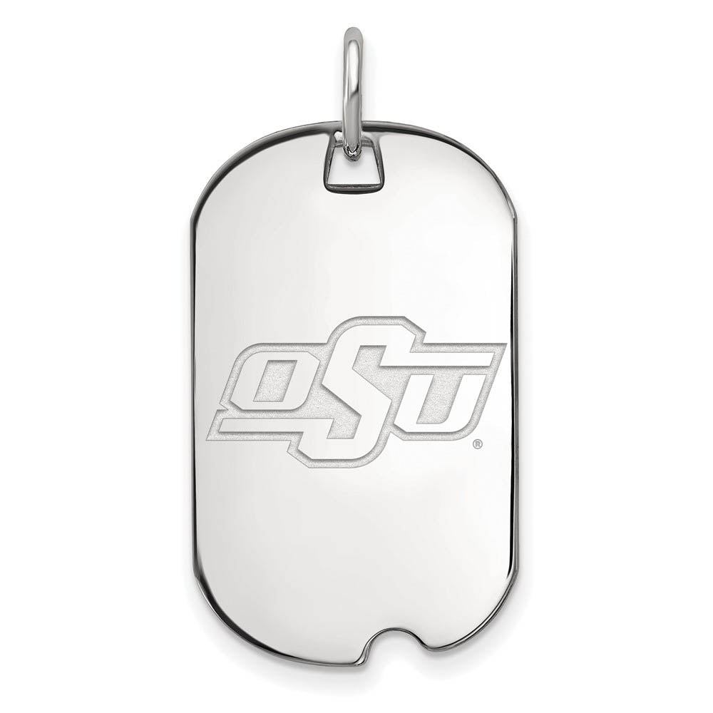 10k White Gold Oklahoma State Dog Tag Pendant, Item P23456 by The Black Bow Jewelry Co.