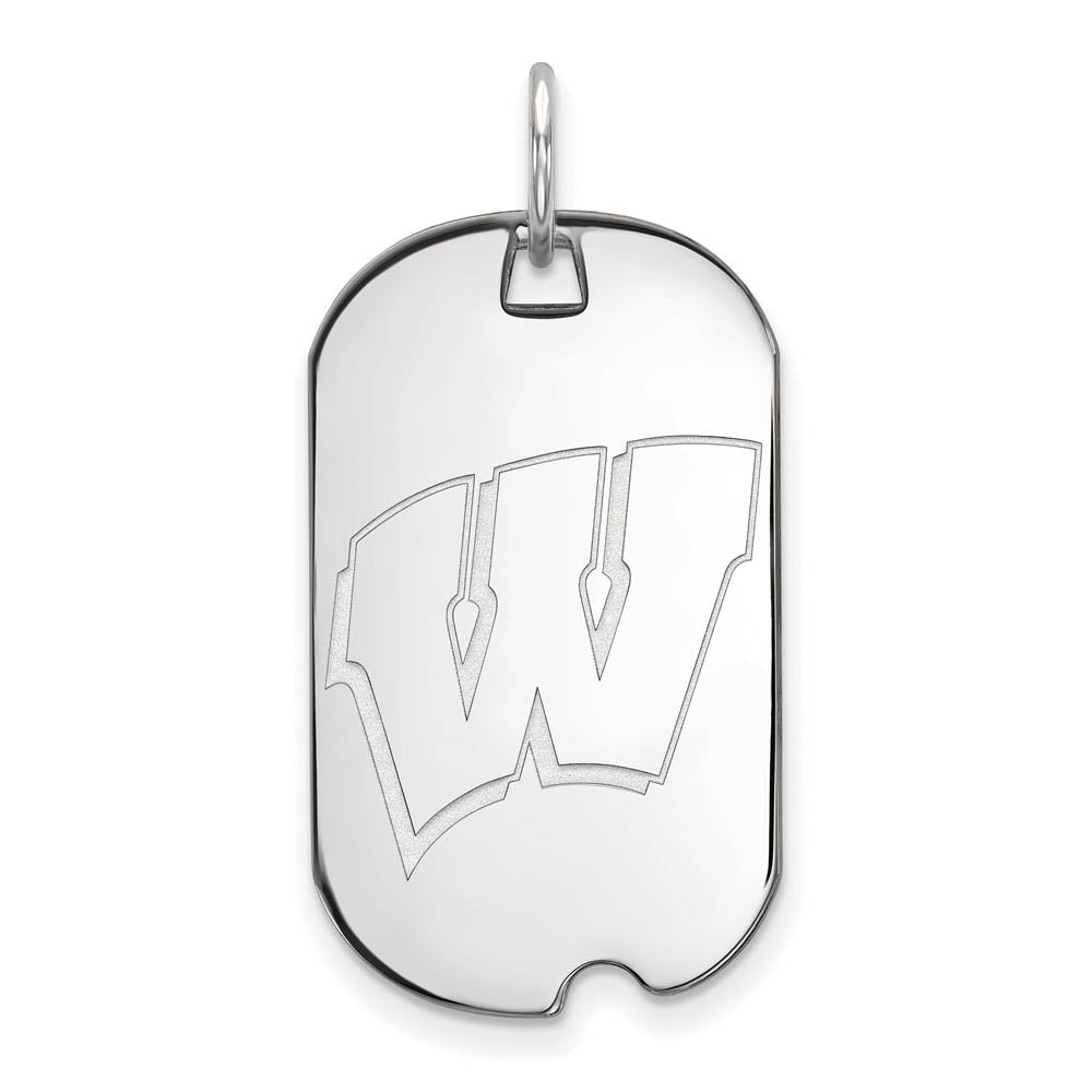 10k White Gold U. of Wisconsin Initial W Dog Tag Pendant, Item P23469 by The Black Bow Jewelry Co.