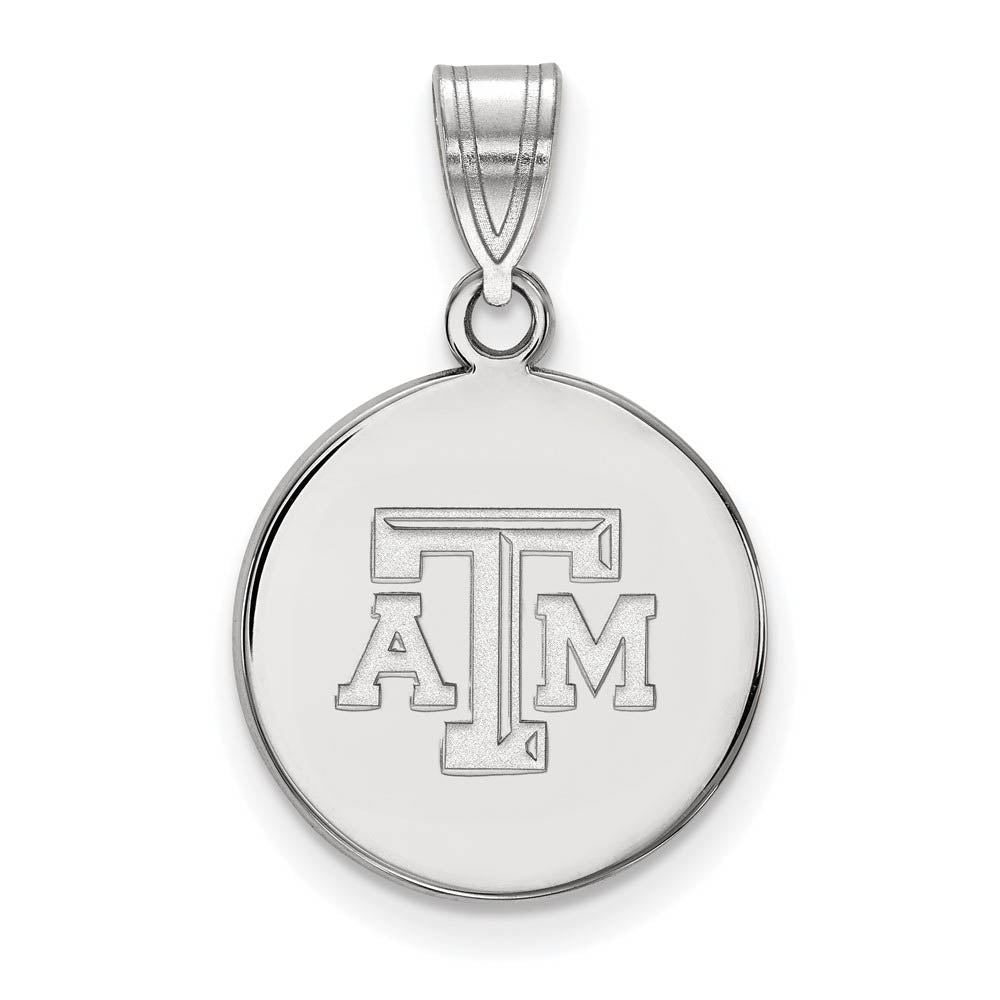 10k White Gold Texas A&M U. Medium Disc Pendant, Item P23476 by The Black Bow Jewelry Co.