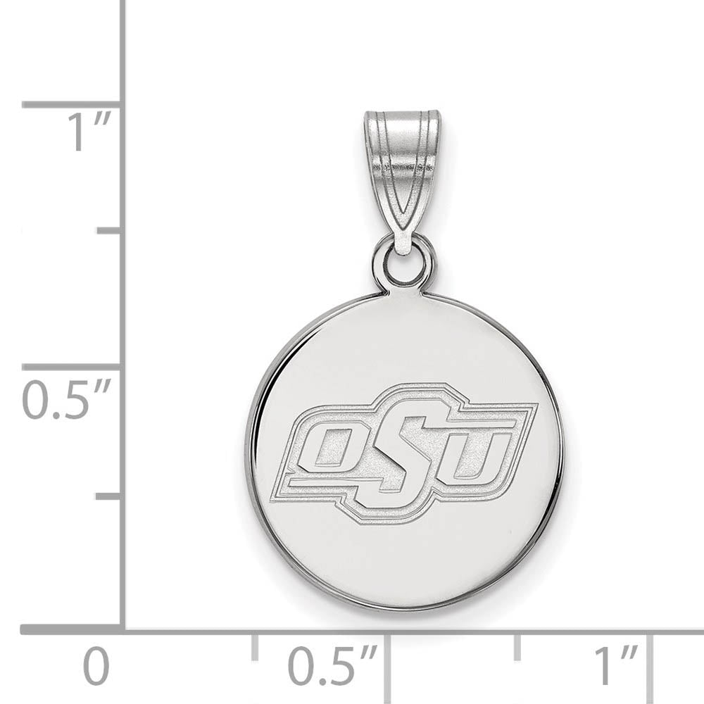 Alternate view of the 10k White Gold Oklahoma State Medium Disc Pendant by The Black Bow Jewelry Co.