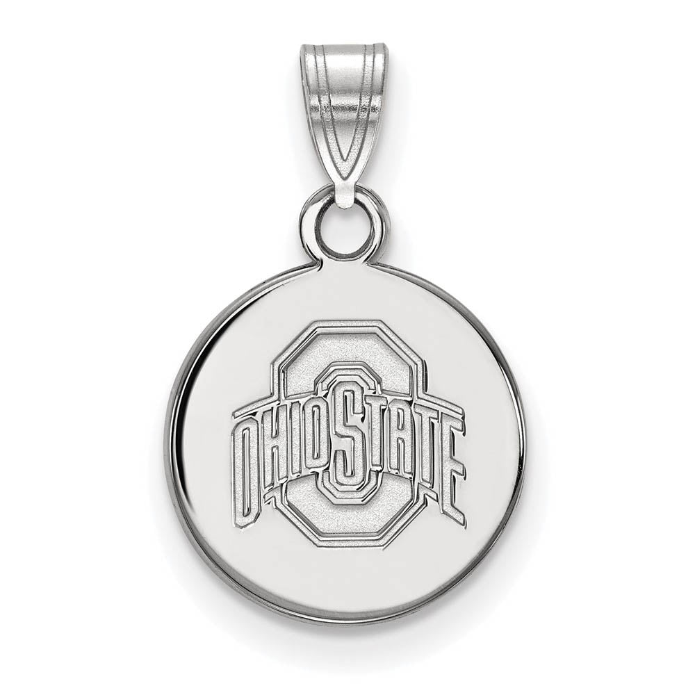 10k White Gold Ohio State Small Disc Pendant, Item P23496 by The Black Bow Jewelry Co.
