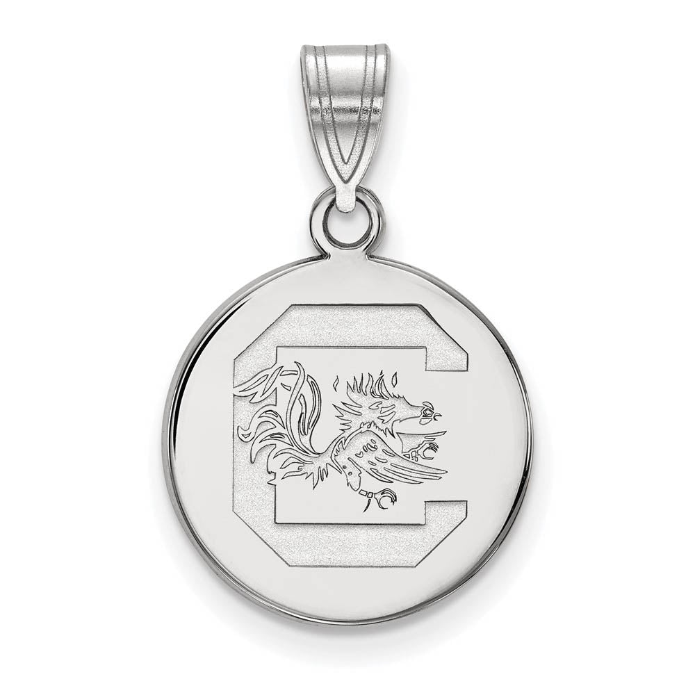 10k White Gold South Carolina Medium Disc Pendant, Item P23504 by The Black Bow Jewelry Co.