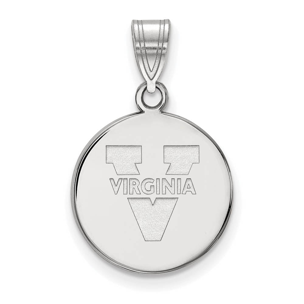 10k White Gold U. of Virginia Medium 'V' Logo Disc Pendant, Item P23506 by The Black Bow Jewelry Co.