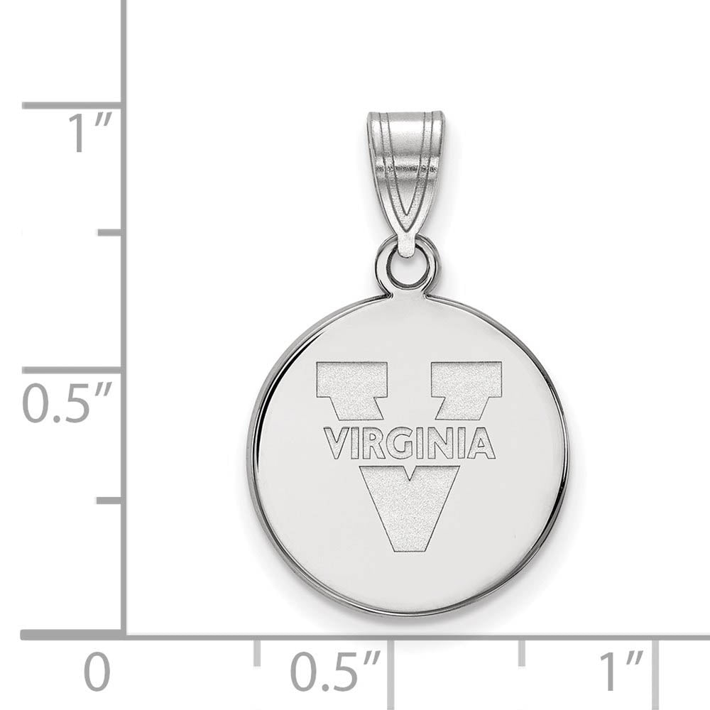 Alternate view of the 10k White Gold U. of Virginia Medium 'V' Logo Disc Pendant by The Black Bow Jewelry Co.