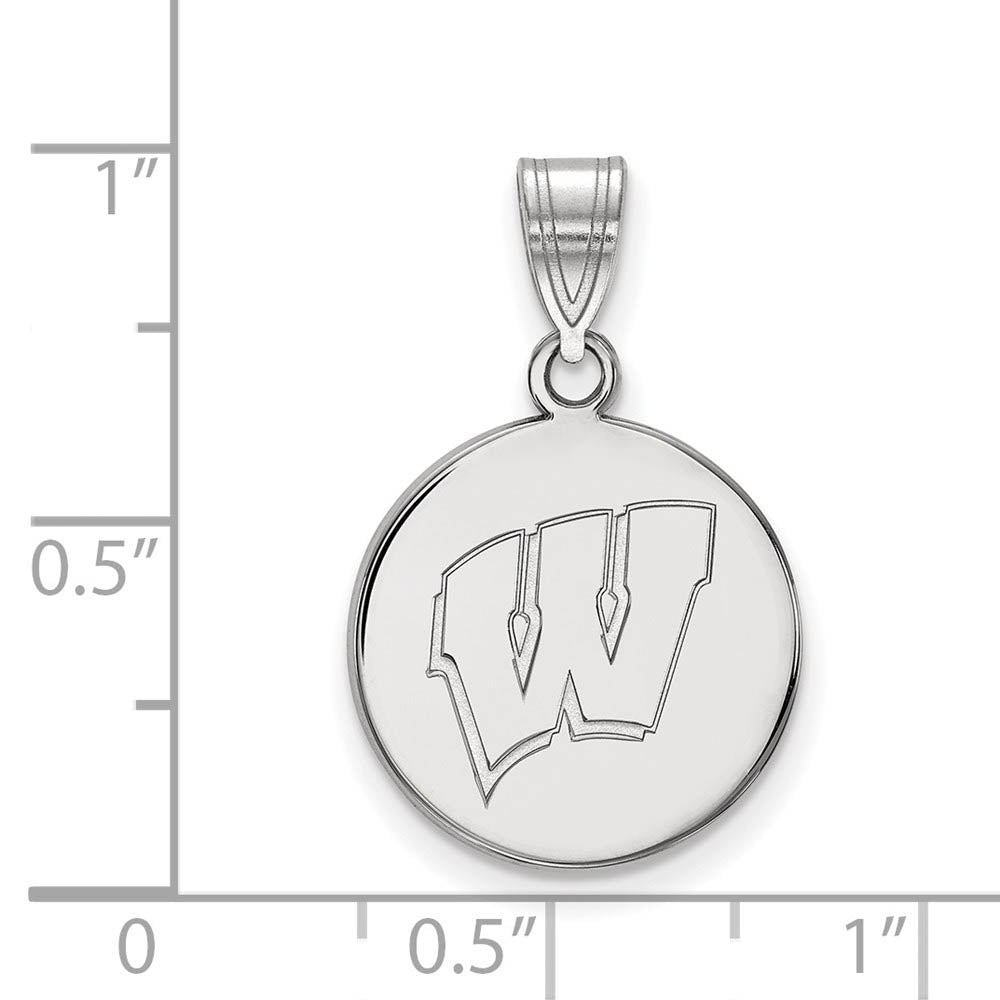 Alternate view of the 10k White Gold U. of Wisconsin Medium Initial W Disc Pendant by The Black Bow Jewelry Co.