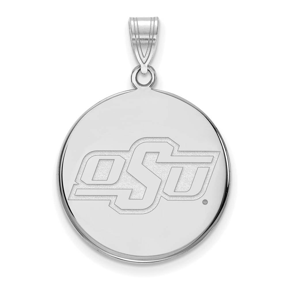 10k White Gold Oklahoma State Large Disc Pendant, Item P23510 by The Black Bow Jewelry Co.
