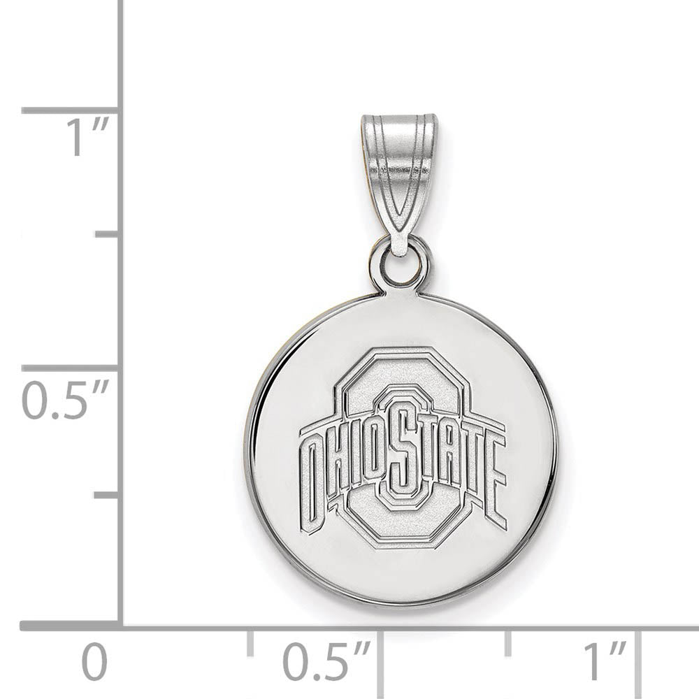 Alternate view of the 10k White Gold Ohio State Medium Logo Disc Pendant by The Black Bow Jewelry Co.
