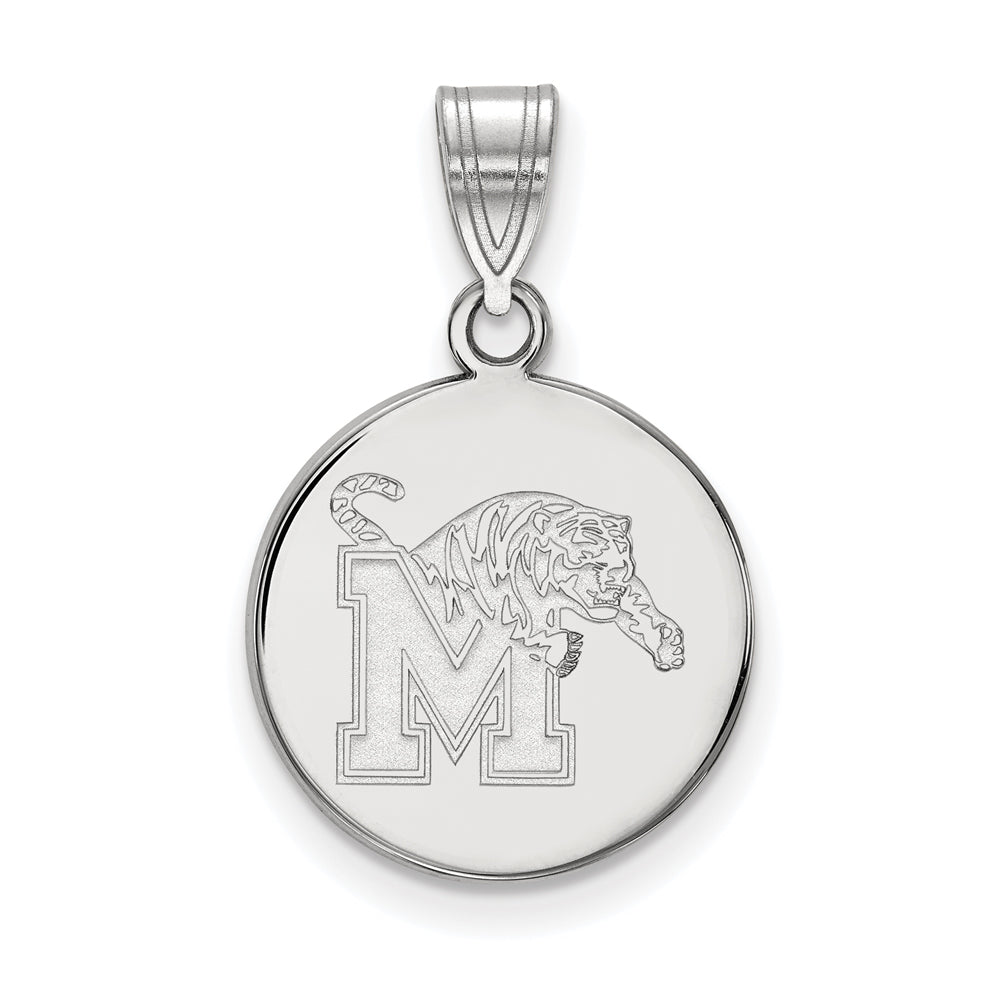 10k White Gold U. of Memphis Medium Logo Disc Pendant, Item P23514 by The Black Bow Jewelry Co.