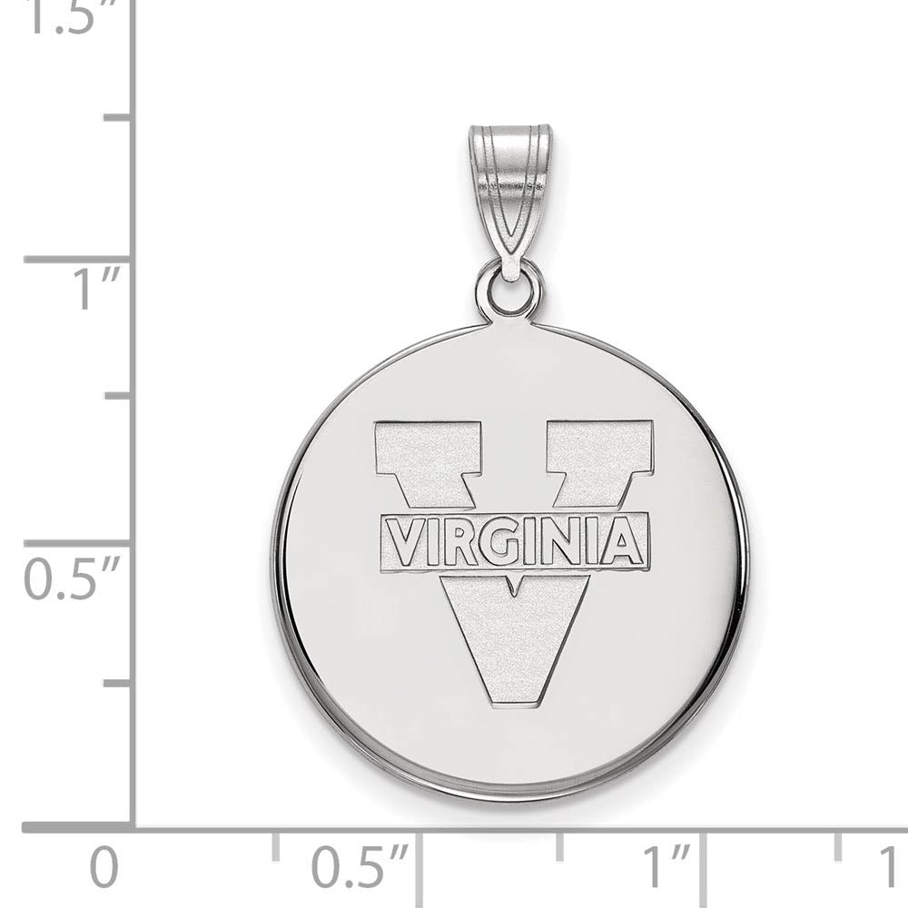 Alternate view of the 10k White Gold U. of Virginia Large 'V' Logo Disc Pendant by The Black Bow Jewelry Co.