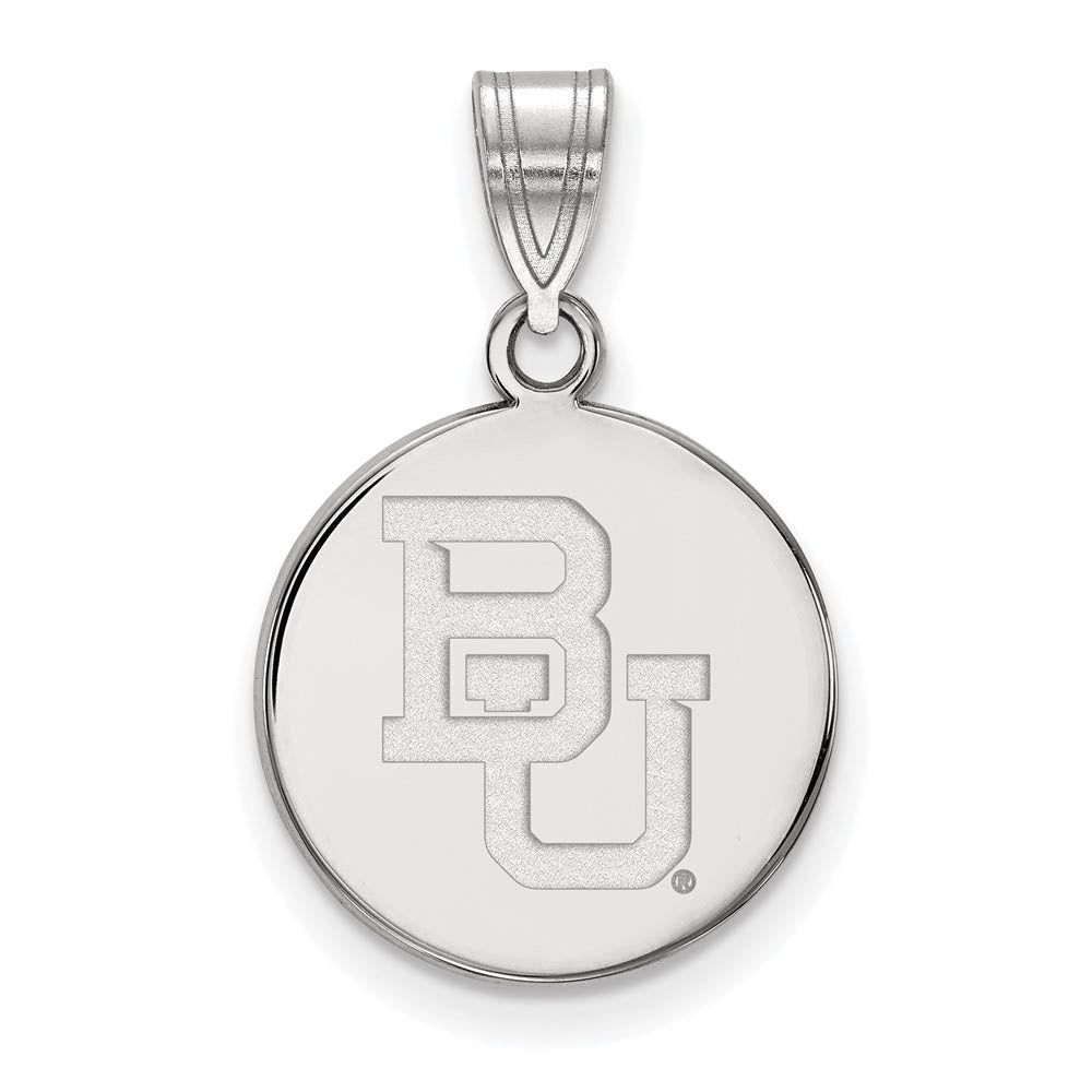 10k White Gold Baylor U Medium 'BU' Disc Pendant, Item P23523 by The Black Bow Jewelry Co.