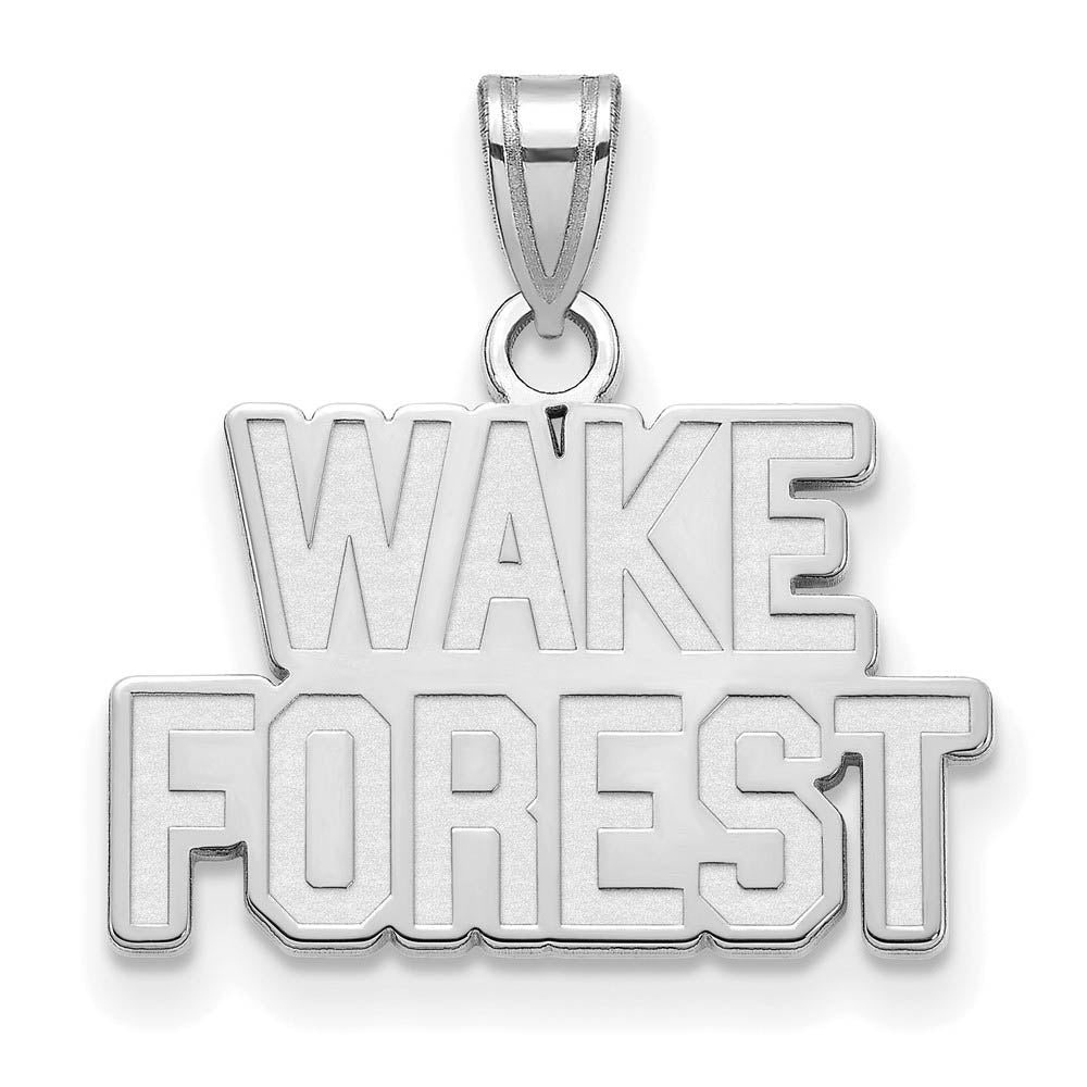 10k White Gold Wake Forest U. Small Logo Pendant, Item P23531 by The Black Bow Jewelry Co.