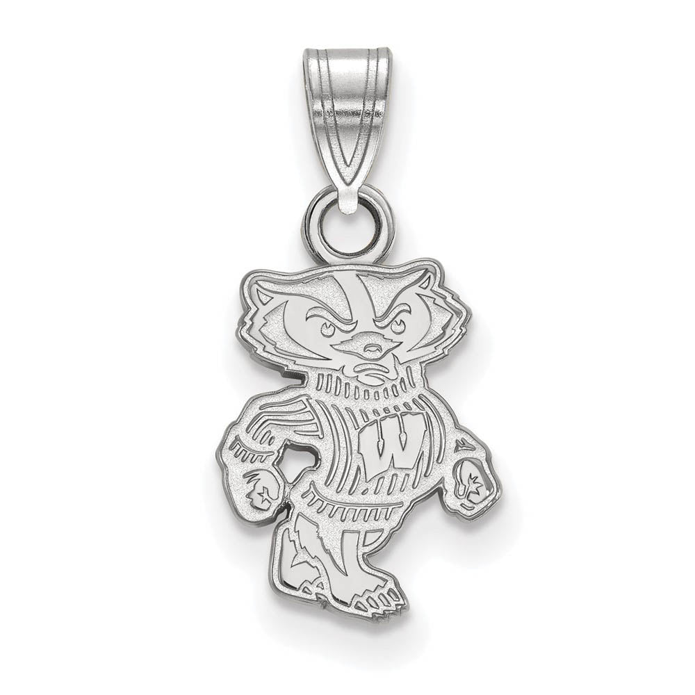 10k White Gold U. of Wisconsin Small Badgers Pendant, Item P23556 by The Black Bow Jewelry Co.