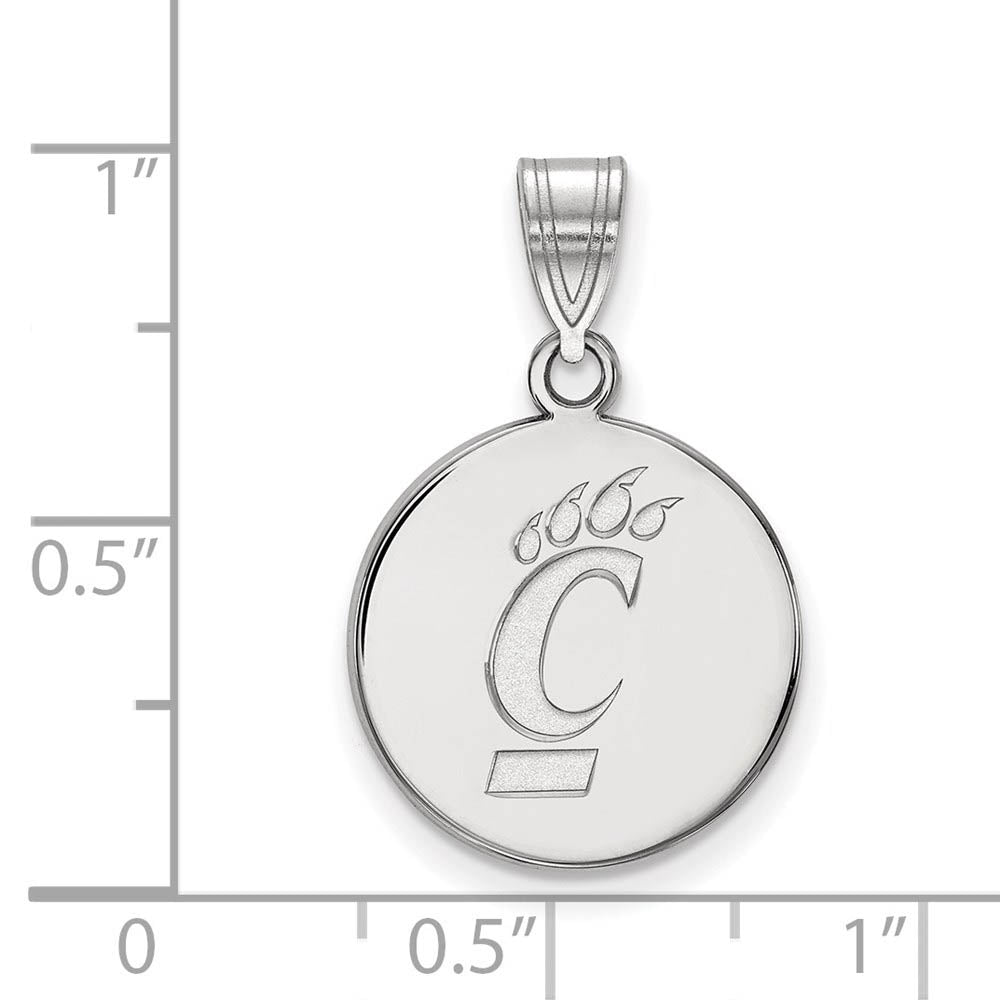 Alternate view of the 10k White Gold U of Cincinnati Medium Logo Disc Pendant by The Black Bow Jewelry Co.