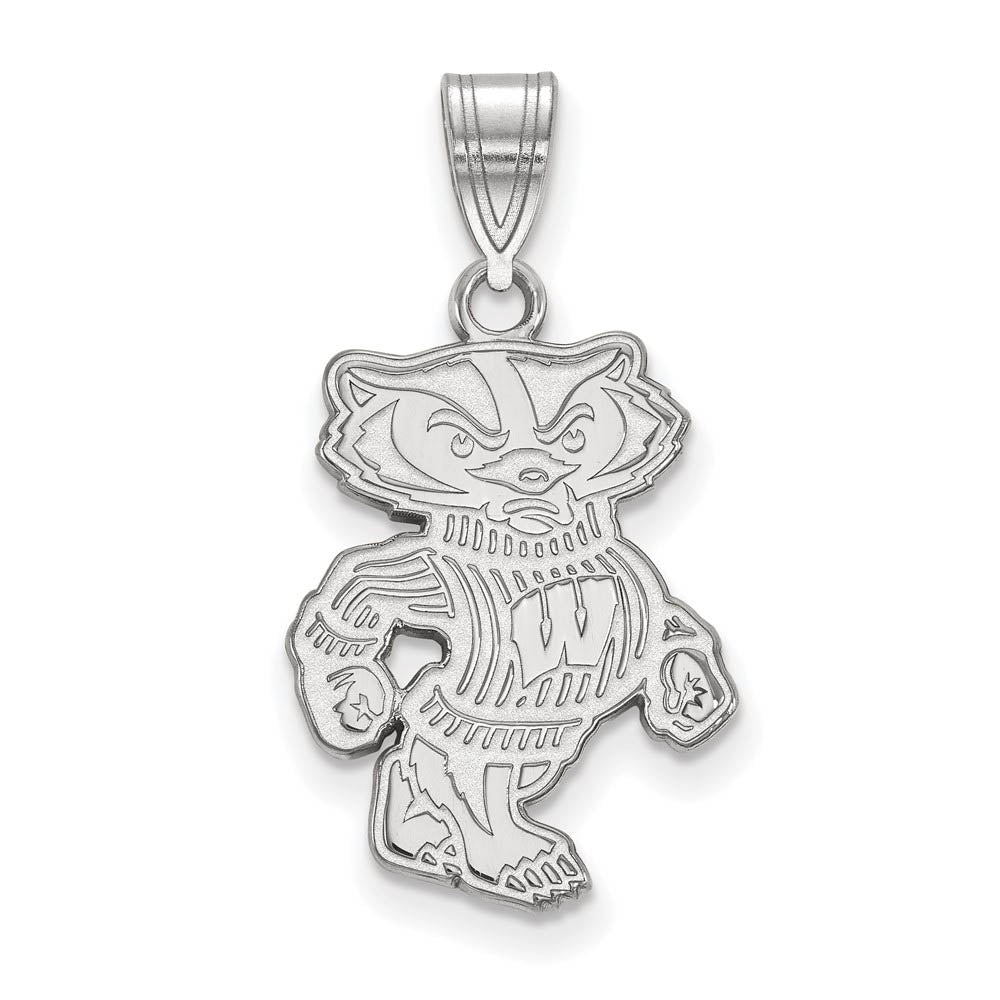 10k White Gold U. of Wisconsin Large Badgers Pendant, Item P23581 by The Black Bow Jewelry Co.