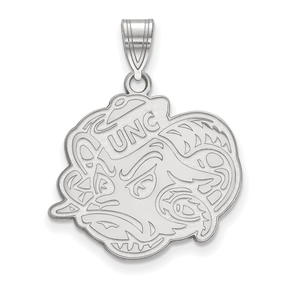 10k White Gold North Carolina Large Mascot Pendant, Item P23593 by The Black Bow Jewelry Co.