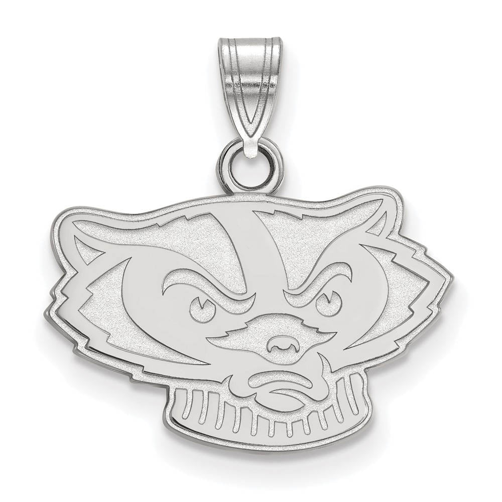 10k White Gold U. of Wisconsin Small Mascot Pendant, Item P23606 by The Black Bow Jewelry Co.