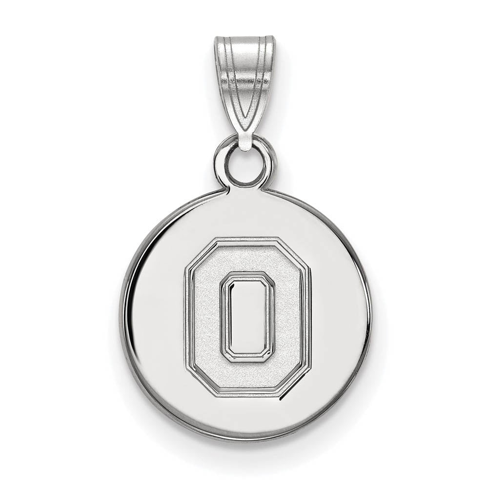 10k White Gold Ohio State Small 'O' Disc Pendant, Item P23609 by The Black Bow Jewelry Co.