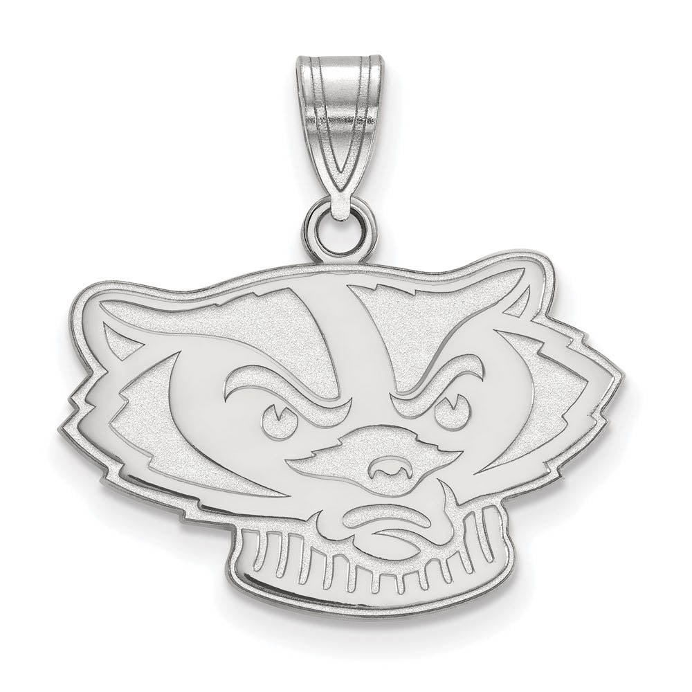 10k White Gold U. of Wisconsin Medium Mascot Pendant, Item P23612 by The Black Bow Jewelry Co.