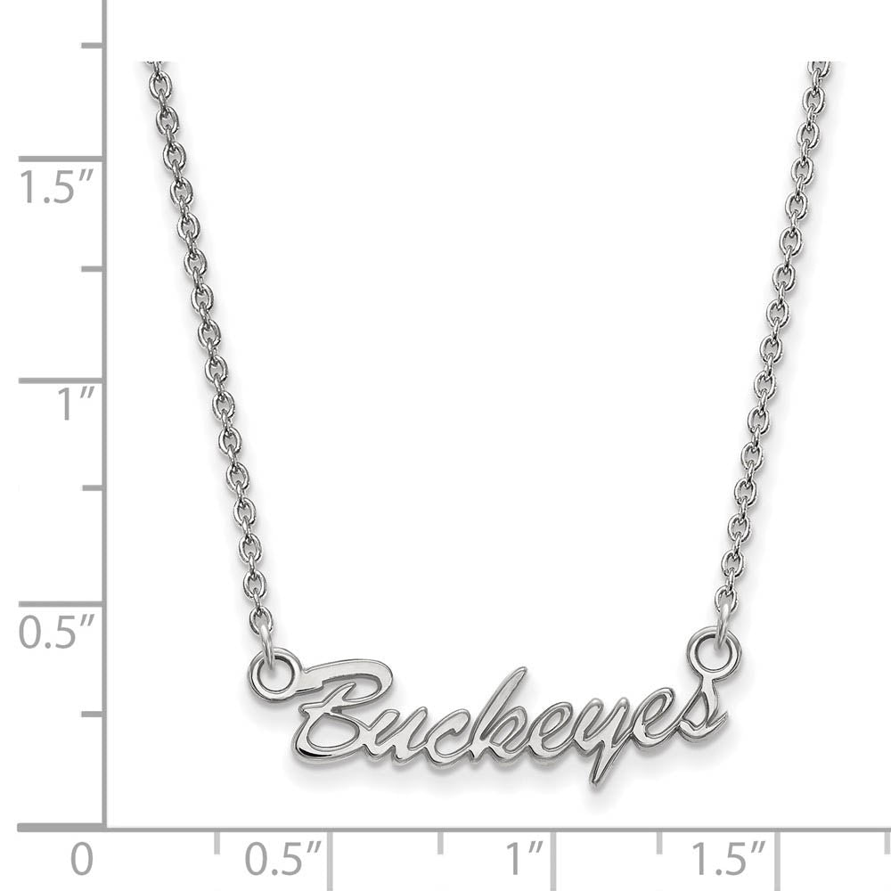 Alternate view of the 10k White Gold Ohio State Small Script Pendant Necklace by The Black Bow Jewelry Co.