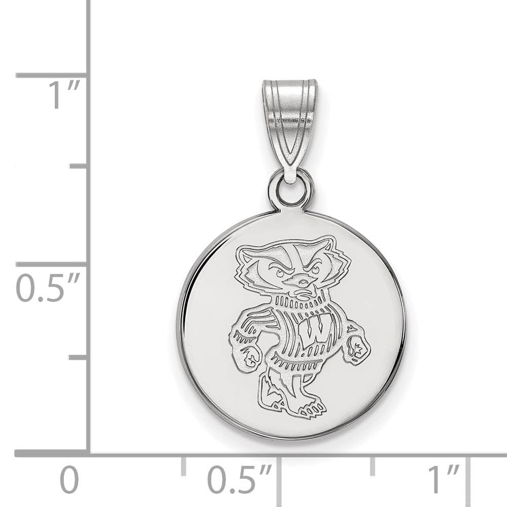 Alternate view of the 10k White Gold U. of Wisconsin Medium Badgers Disc Pendant by The Black Bow Jewelry Co.