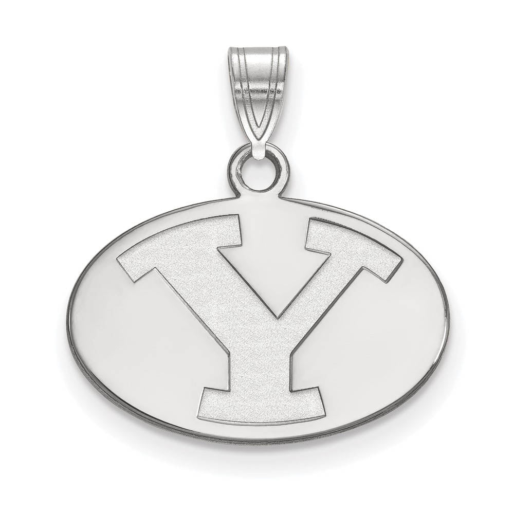 14k White Gold Brigham Young U Small Initial Y Oval Pendant, Item P23689 by The Black Bow Jewelry Co.