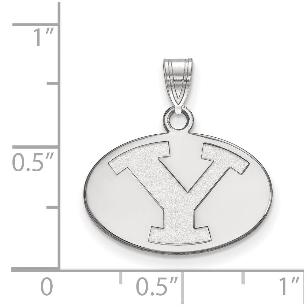 Alternate view of the 14k White Gold Brigham Young U Small Initial Y Oval Pendant by The Black Bow Jewelry Co.