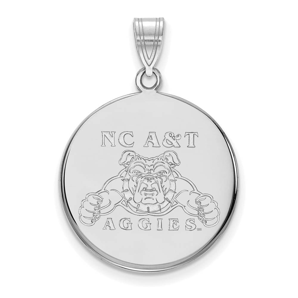14k White Gold North Carolina A&T Large Disc Pendant, Item P23713 by The Black Bow Jewelry Co.