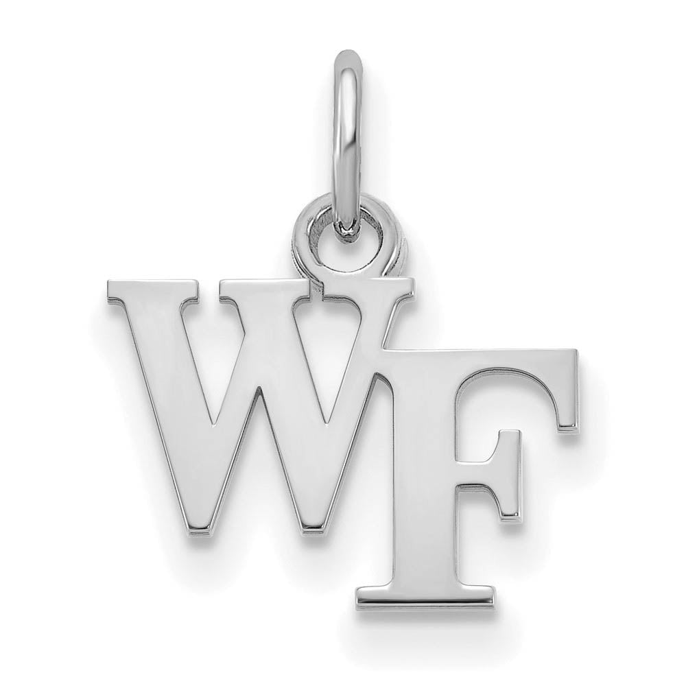 14k White Gold Wake Forest U. XS (Tiny) Charm or 'WF' Pendant, Item P23773 by The Black Bow Jewelry Co.