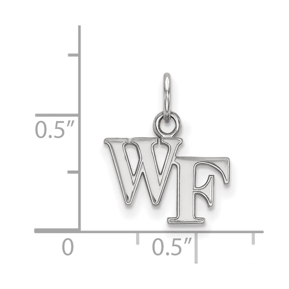 Alternate view of the 14k White Gold Wake Forest U. XS (Tiny) Charm or 'WF' Pendant by The Black Bow Jewelry Co.