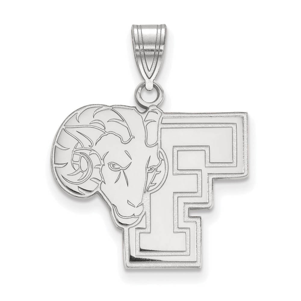 14k White Gold Fordham U Large Logo Pendant, Item P23793 by The Black Bow Jewelry Co.