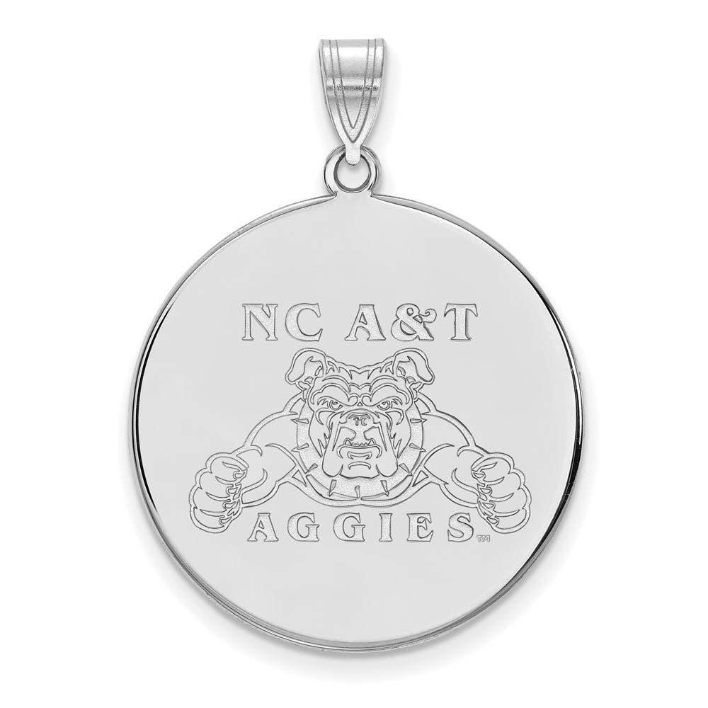 14k White Gold North Carolina A&T XL Disc Pendant, Item P23809 by The Black Bow Jewelry Co.