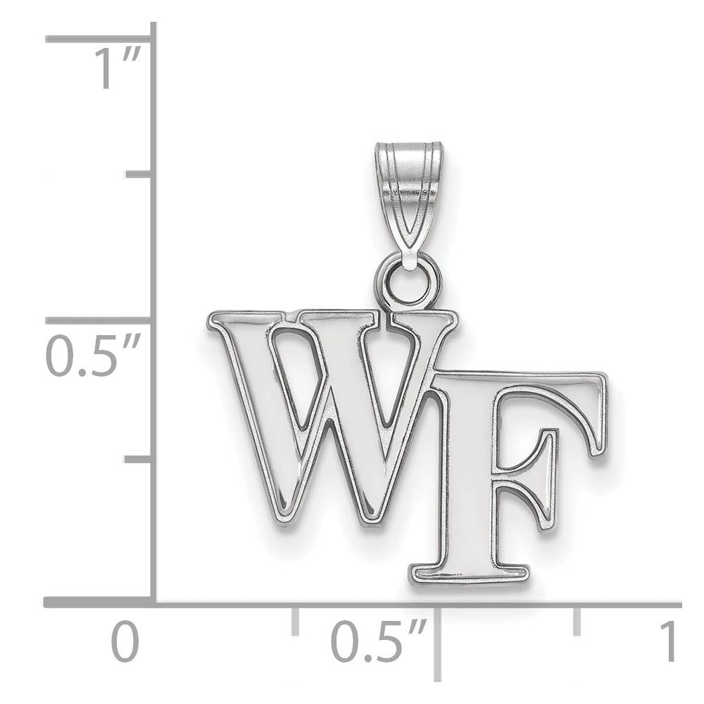 Alternate view of the 14k White Gold Wake Forest U. Small 'WF' Pendant by The Black Bow Jewelry Co.