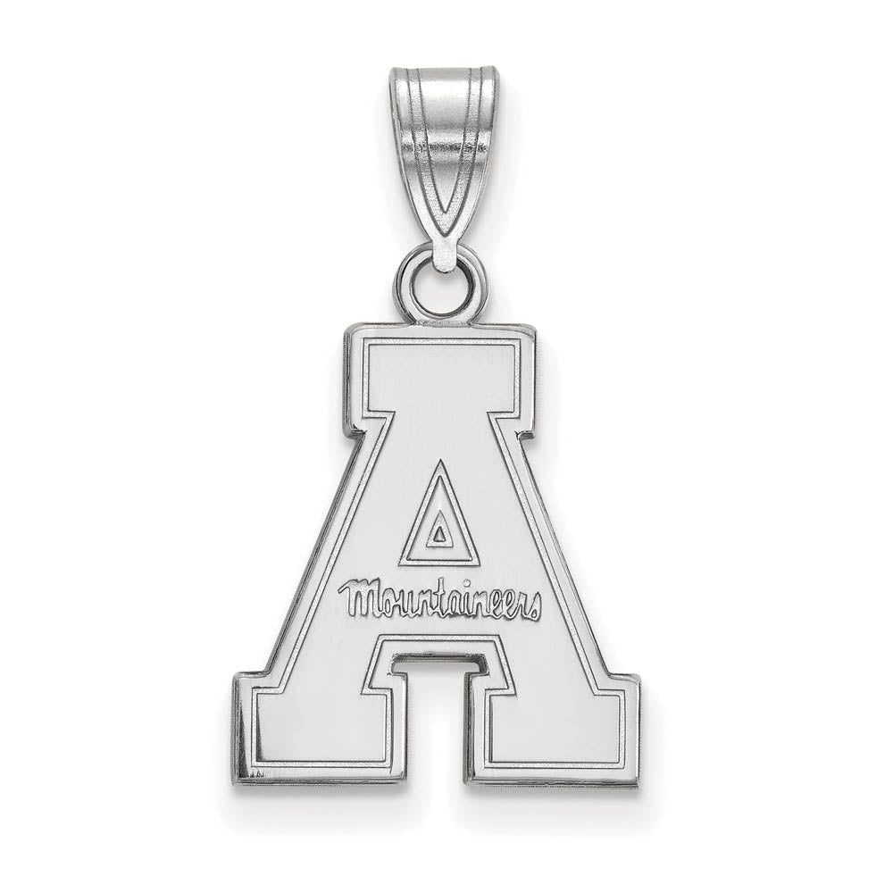 14k White Gold Appalachian State Medium Logo Pendant, Item P23879 by The Black Bow Jewelry Co.
