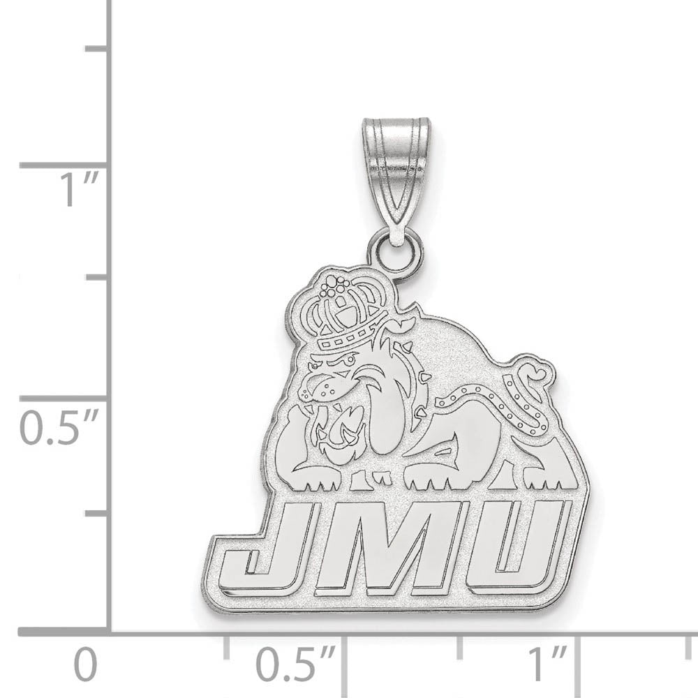 Alternate view of the 14k White Gold James Madison U Large Logo Pendant by The Black Bow Jewelry Co.