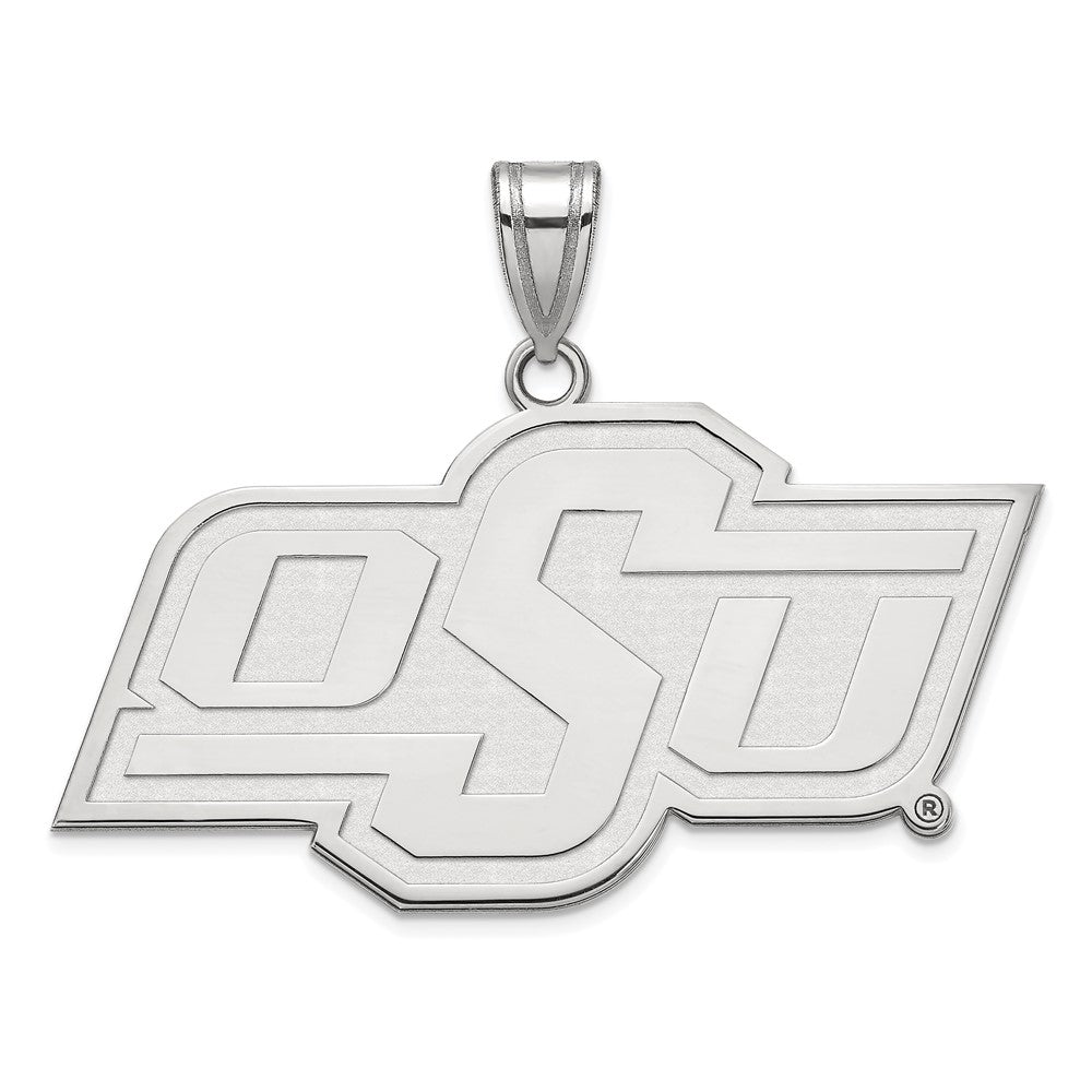 14k White Gold Oklahoma State Large 'OSU' Pendant, Item P23953 by The Black Bow Jewelry Co.