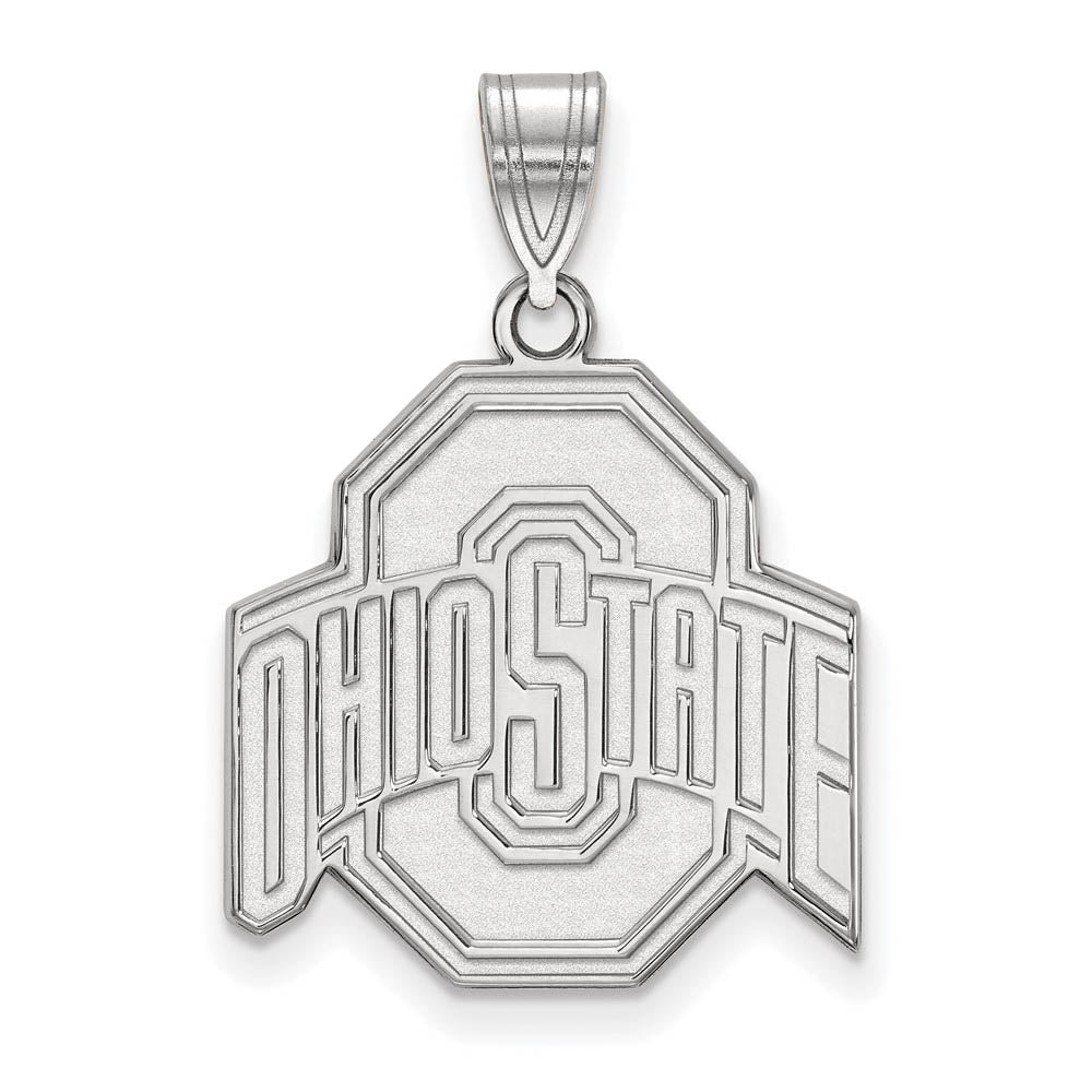 14k White Gold Ohio State Large Logo Pendant, Item P23955 by The Black Bow Jewelry Co.