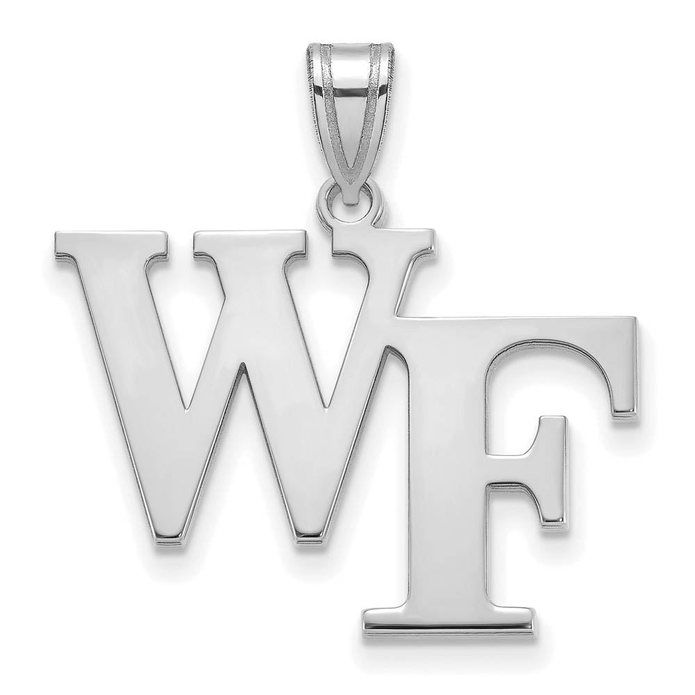 14k White Gold Wake Forest U. Large 'WF' Pendant, Item P23986 by The Black Bow Jewelry Co.