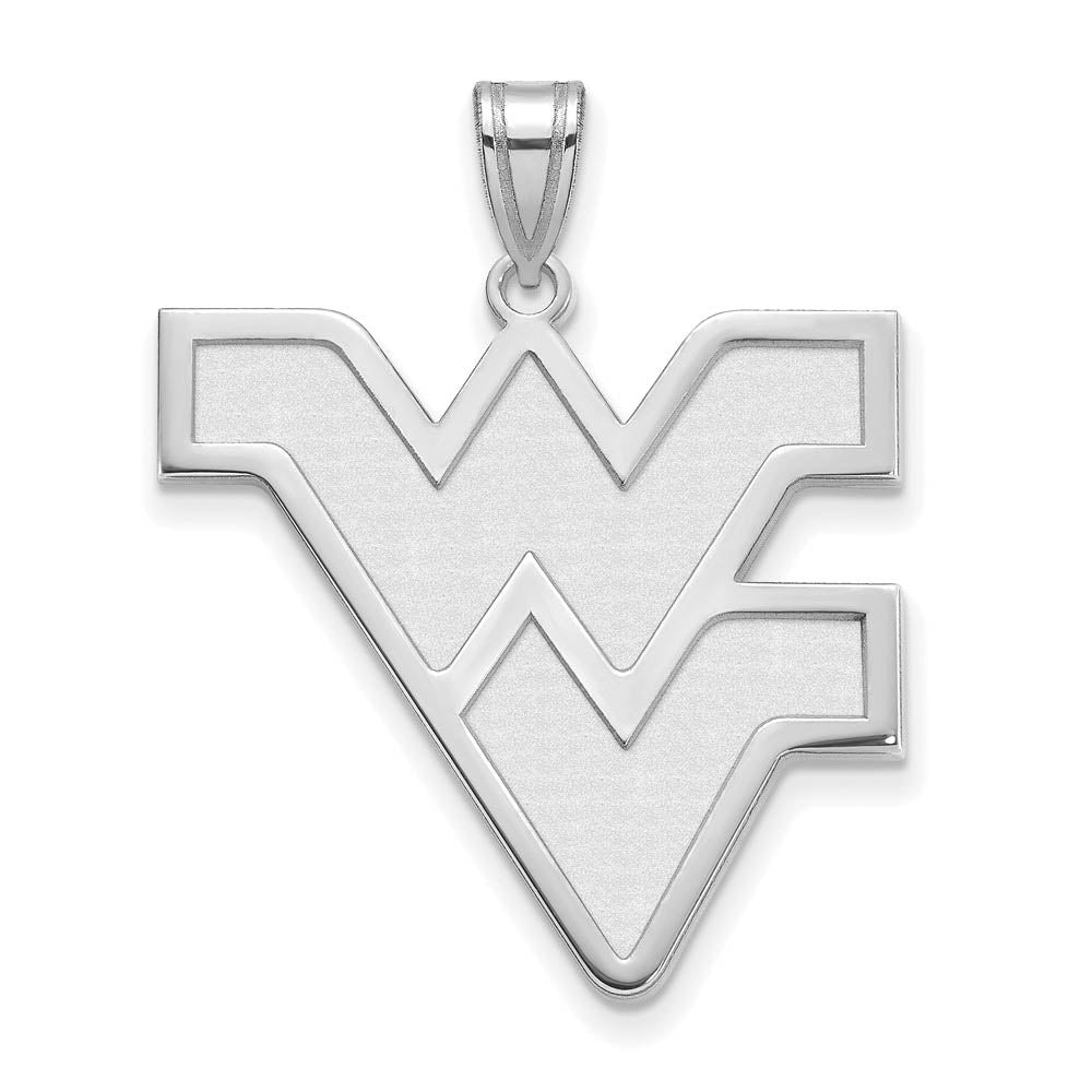 14k White Gold West Virginia U. XL Logo Pendant, Item P24025 by The Black Bow Jewelry Co.