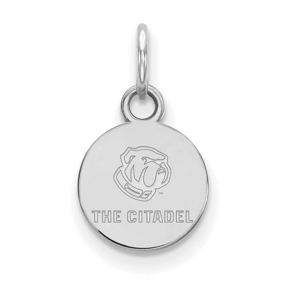 14K White Gold The Citadel XS (Tiny) Bulldogs Disc Charm, Item P24081 by The Black Bow Jewelry Co.