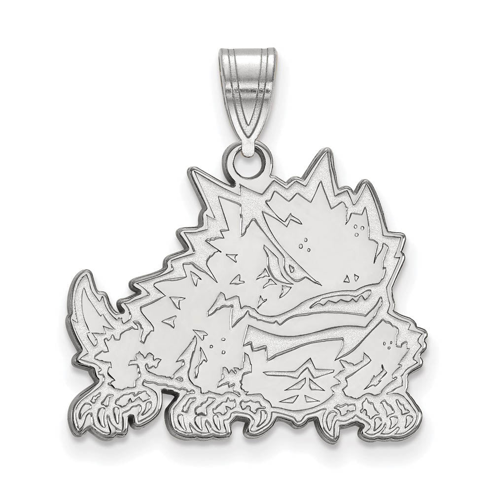 14k White Gold Texas Christian U. Large Mascot Pendant, Item P24107 by The Black Bow Jewelry Co.