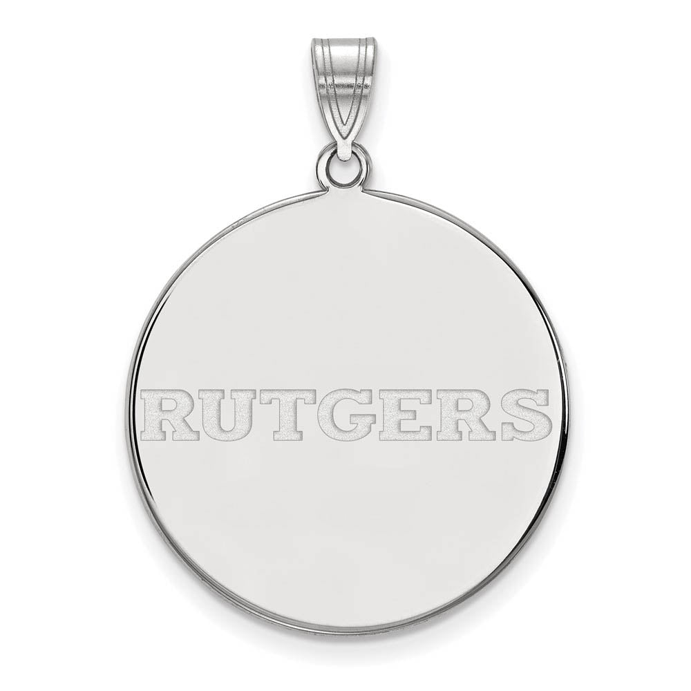 14k White Gold Rutgers XL Script Disc Pendant, Item P24144 by The Black Bow Jewelry Co.