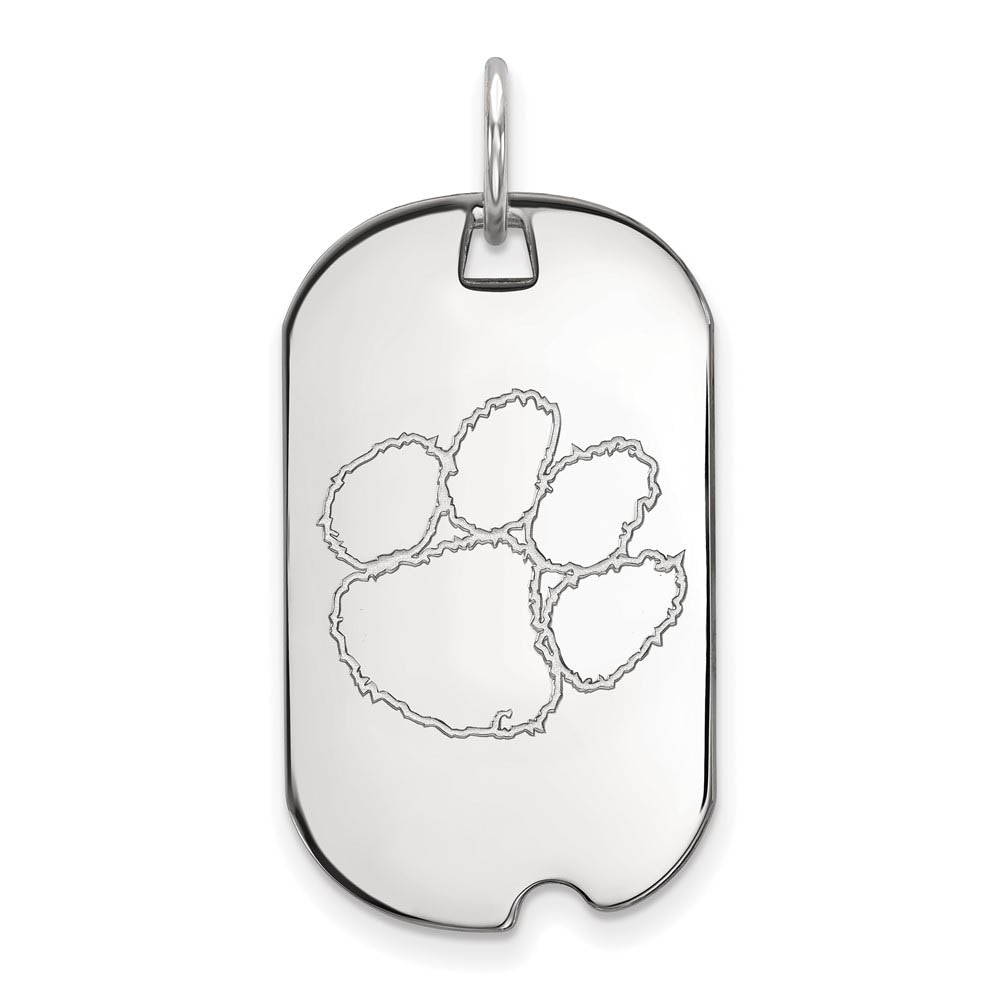 14k White Gold Clemson U Dog Tag Pendant, Item P24152 by The Black Bow Jewelry Co.
