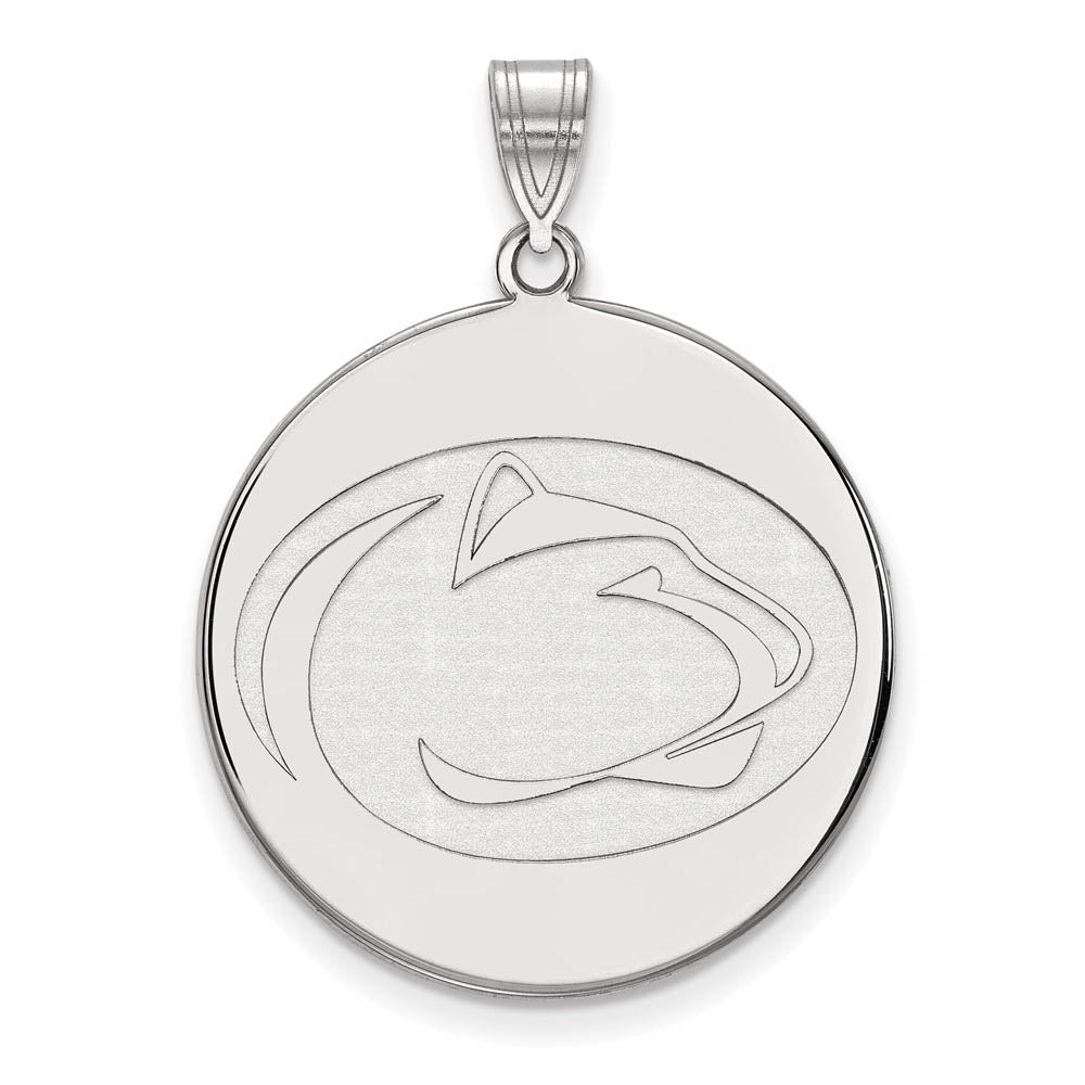 14k White Gold Penn State XL Logo Disc Pendant, Item P24190 by The Black Bow Jewelry Co.