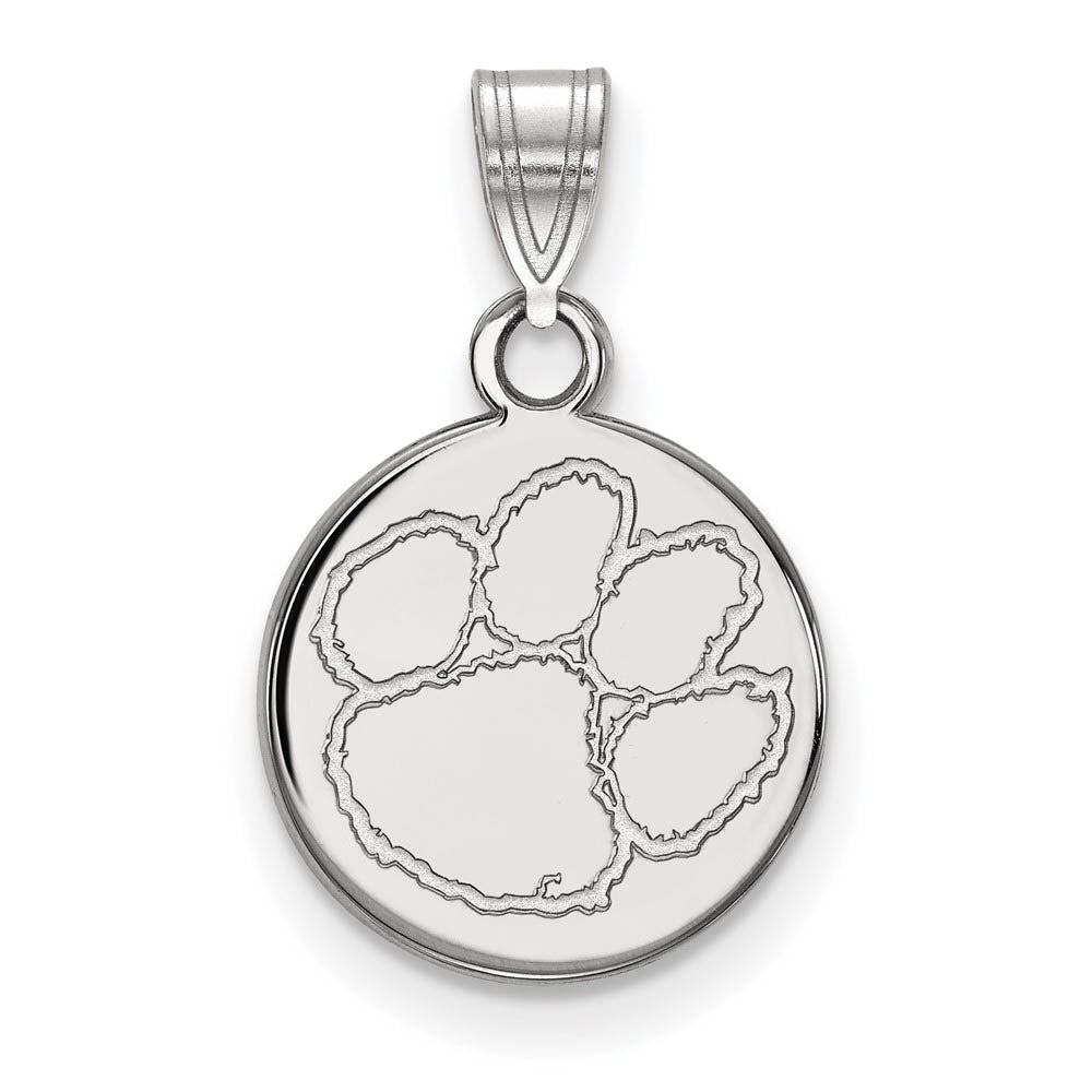 14k White Gold Clemson U Small Disc Pendant, Item P24195 by The Black Bow Jewelry Co.