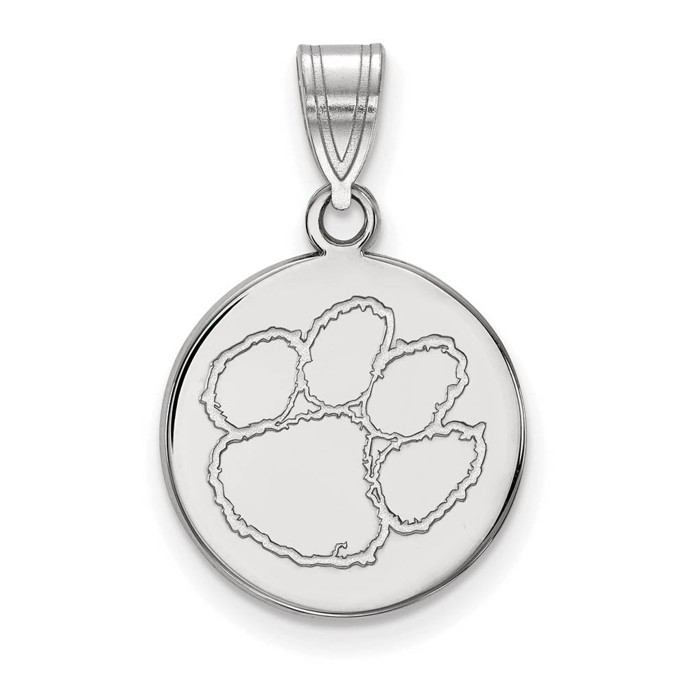 14k White Gold Clemson U Medium Disc Pendant, Item P24205 by The Black Bow Jewelry Co.