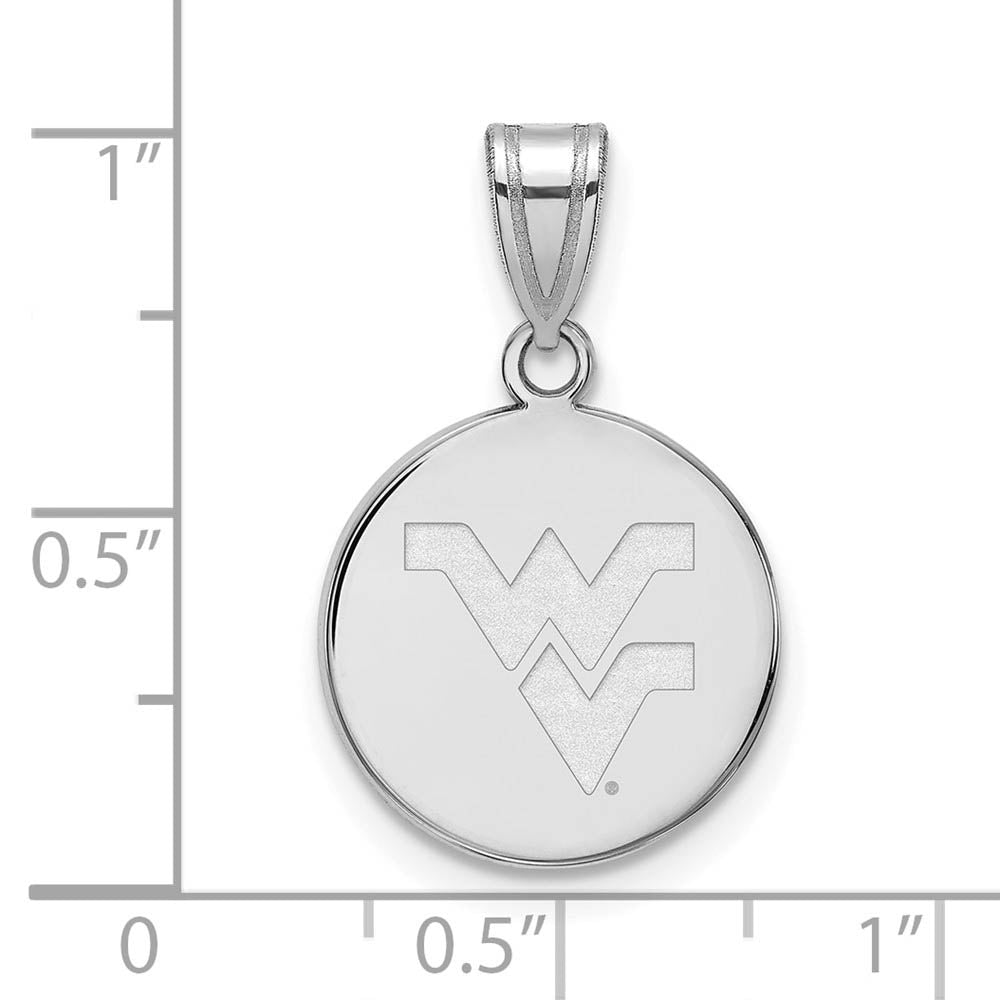 Alternate view of the 14k White Gold West Virginia U. Medium Logo Disc Pendant by The Black Bow Jewelry Co.